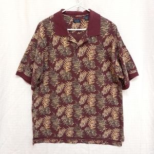 Sz Large IZOD Burgundy Tropical Hawaiian Print 100% Cotton Polo Shirt Great Cond